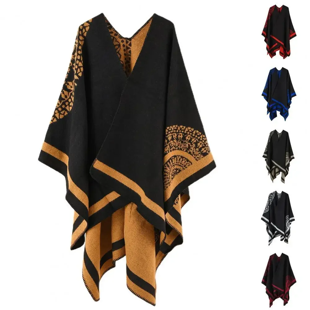 

Poncho Coat Thickening Patchwork Imitated Cashmere Split Shawl Cloak Scarf Soft Touching Women Cape Coat Women Luxury Shawl