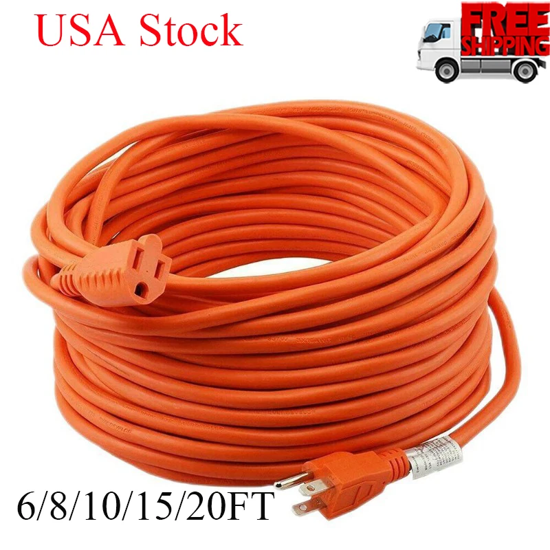 

Generator Extension Cord Heavy Duty Outdoor/Indoor Electric Socket 16/3 Orange USA 6/8/15/25/50/100FT Waterproof Power Cable