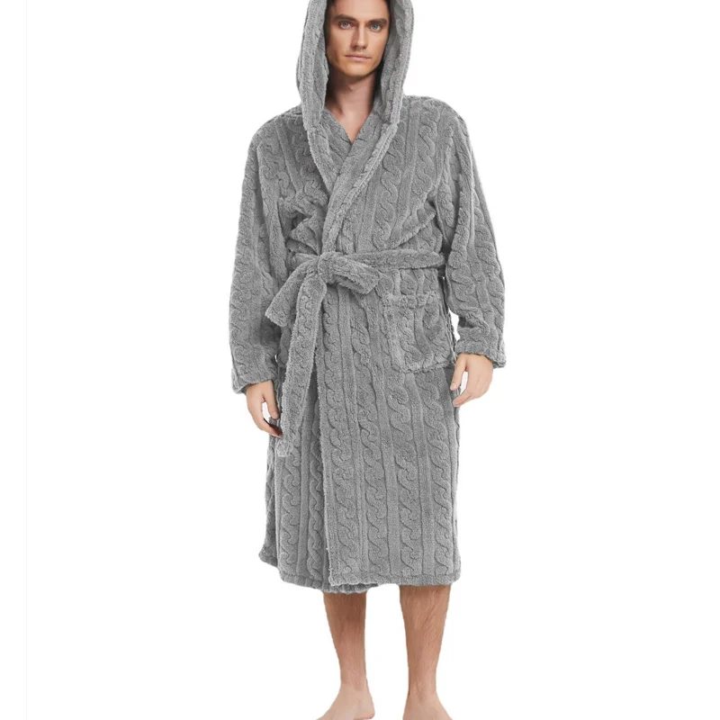 New Arrival American Oversized Comfort Cotton Fleece Hooded Men's Robe Autumn/Winter Fleece-Lined Thickened Couples' Robe