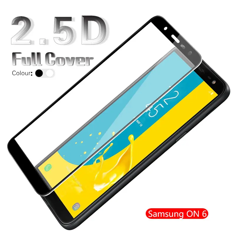

2.5D Edge Anti-Scratch Full Coverage Tempered Glass For Samsung ON 6 J600G Clear Glass Film Screen Protector White&Black+Cloth