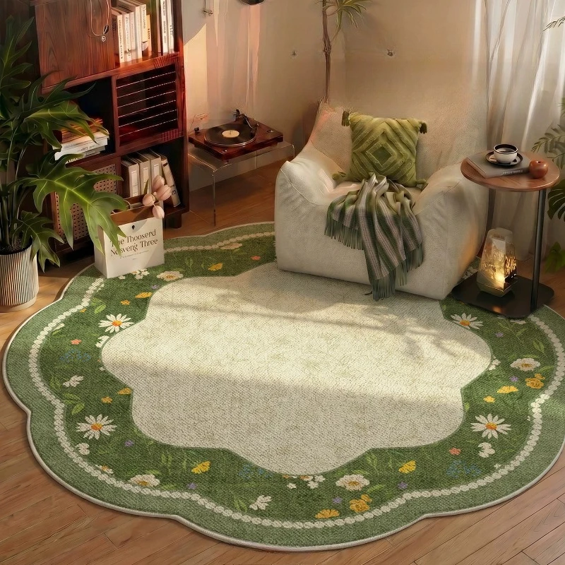 French Style Bedroom Decor Green Carpet Flower Pattern Carpets for Living Room Anti-slip Lounge Floor Mat Washable Cloakroom Rug