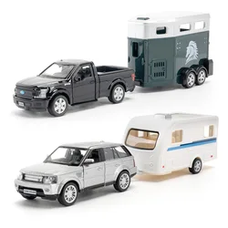 1/36 Scale Land Rover JEEP Wrangler F150 RV Trailer Truck Model Car Toy Alloy Diecast Doors Opened  Caravan Set Models for Kids