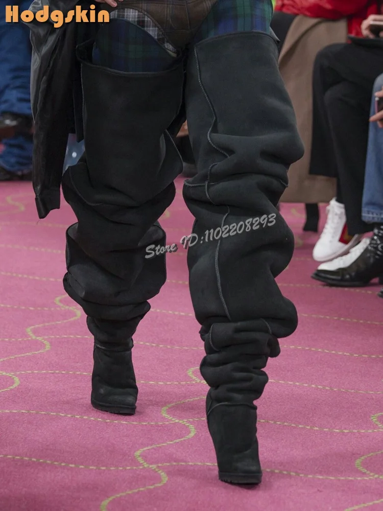 Botas Retro plisadas por encima de la rodilla, puntiagudas esmeriladas, tacones altos, botas de caballero para mujer, nuevos zapatos modernos ajustados de moda 2025