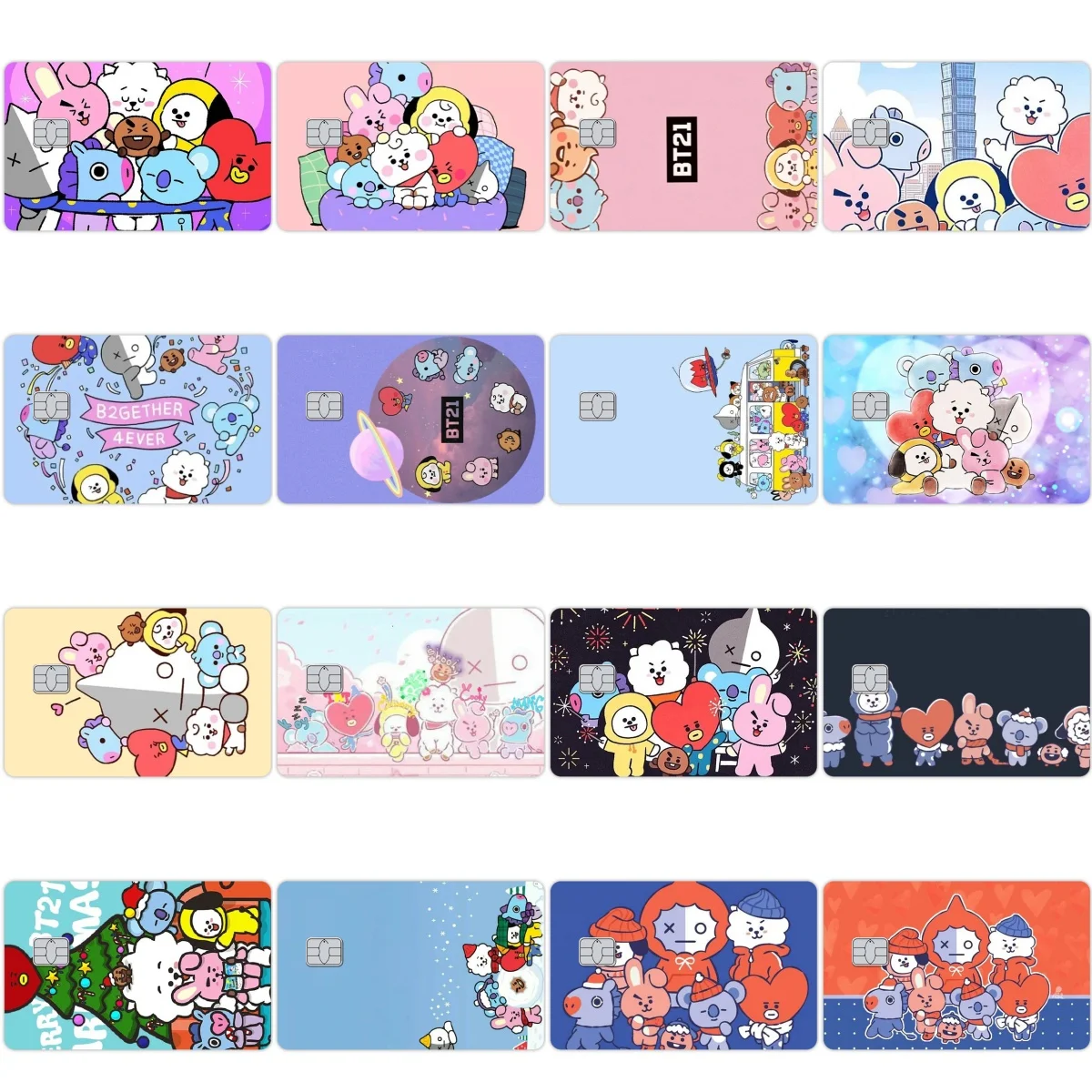 Cute Bt21 Anime Diy Credit Card Skin Stickers for Small Big No Chip COOKY SHOOKY MANG VISA Card Bank Bus Subway Front Side Decor