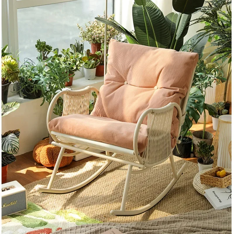 Balcony Leisure Rocking Chair Living Room Small Unit Lazy Sofa Carbon Steel Recliner Chair Creative Rattan Woven Home Furniture