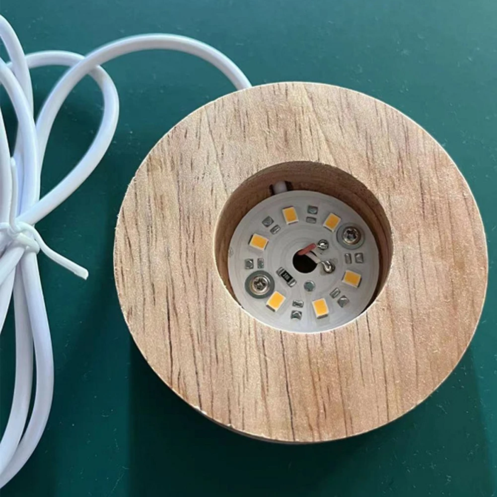 Led Solid Wood Lamp Holder With USB Data Cable 6 Built-in LED Lamp Beads Switch Wooden Light Led Base Night Light Base