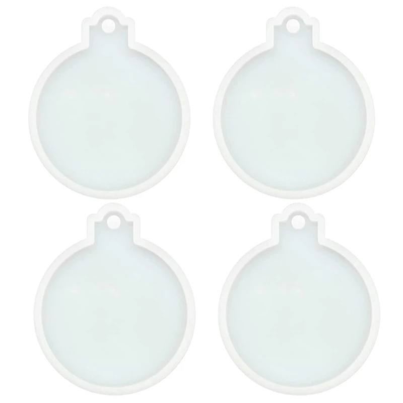 

4 Pcs Christmas Ornament Resin Molds Round Shape Silicone Casting Molds DIY Craft Supplies For Keychain Pendant Making