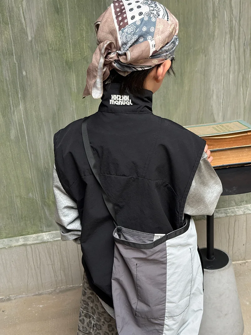 سترة شحن كلاسيكية للأطفال لخريف 2025 موضة كورية جديدة غير رسمية يومية بلون سادة بدون أكمام معطف بياقة واقفة #4