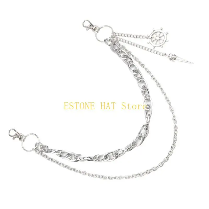 49MF Hip Hop Pants Chain for Dancers Punk Egirl Eboy Harajuku Jeans Side Punk Chain Edgy Jewelry for Trousers Skirt