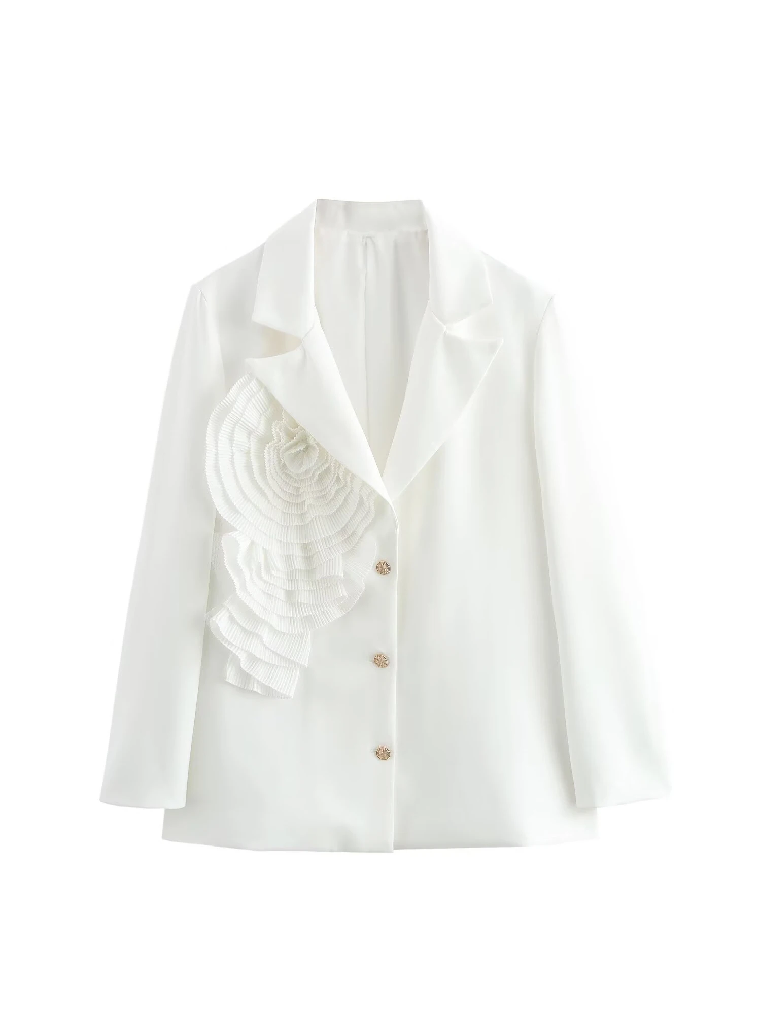 

Women's White 3D Floral Blazer Jacket Y2k Harajuku 2000s Vintage Long Sleeve Single Breasted Suit Coat Oversize Outerwear Autum