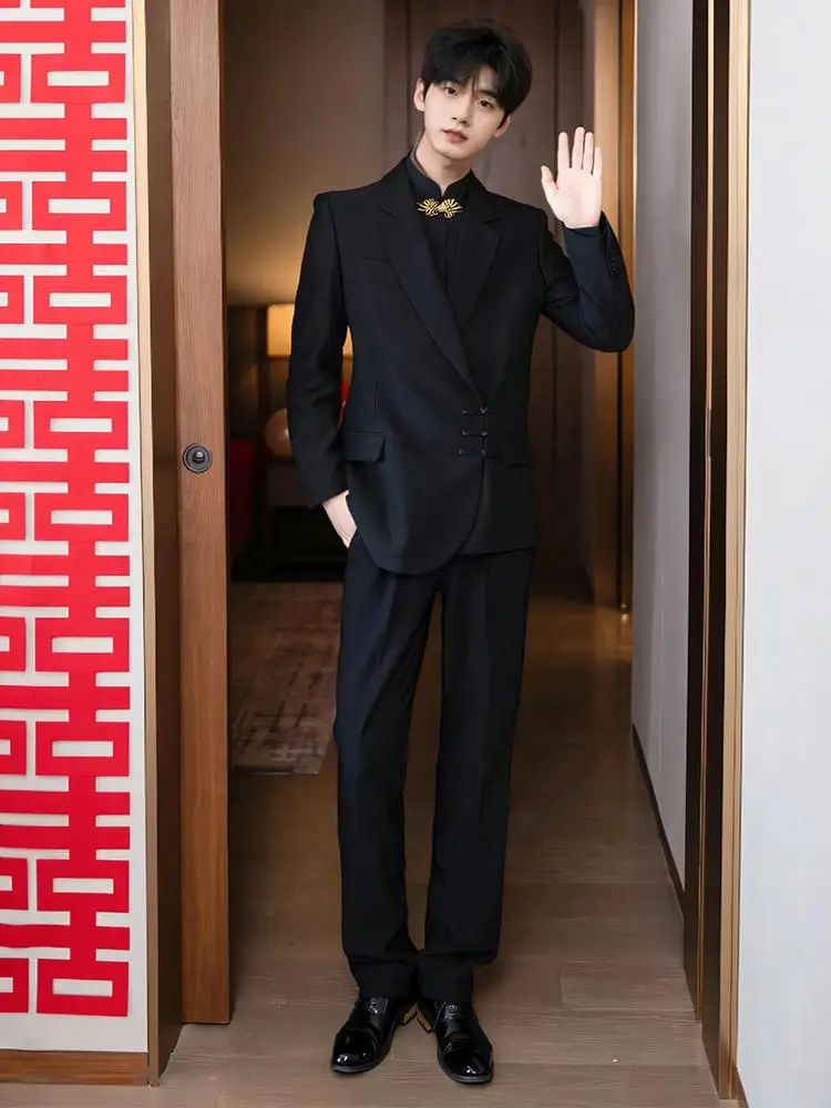 Abito da sposa cinese Sle Abbigliamento su misura da uomo Design con bottoni Cerimonia di fidanzamento Costume Tang di fascia alta Zhongan Jaet