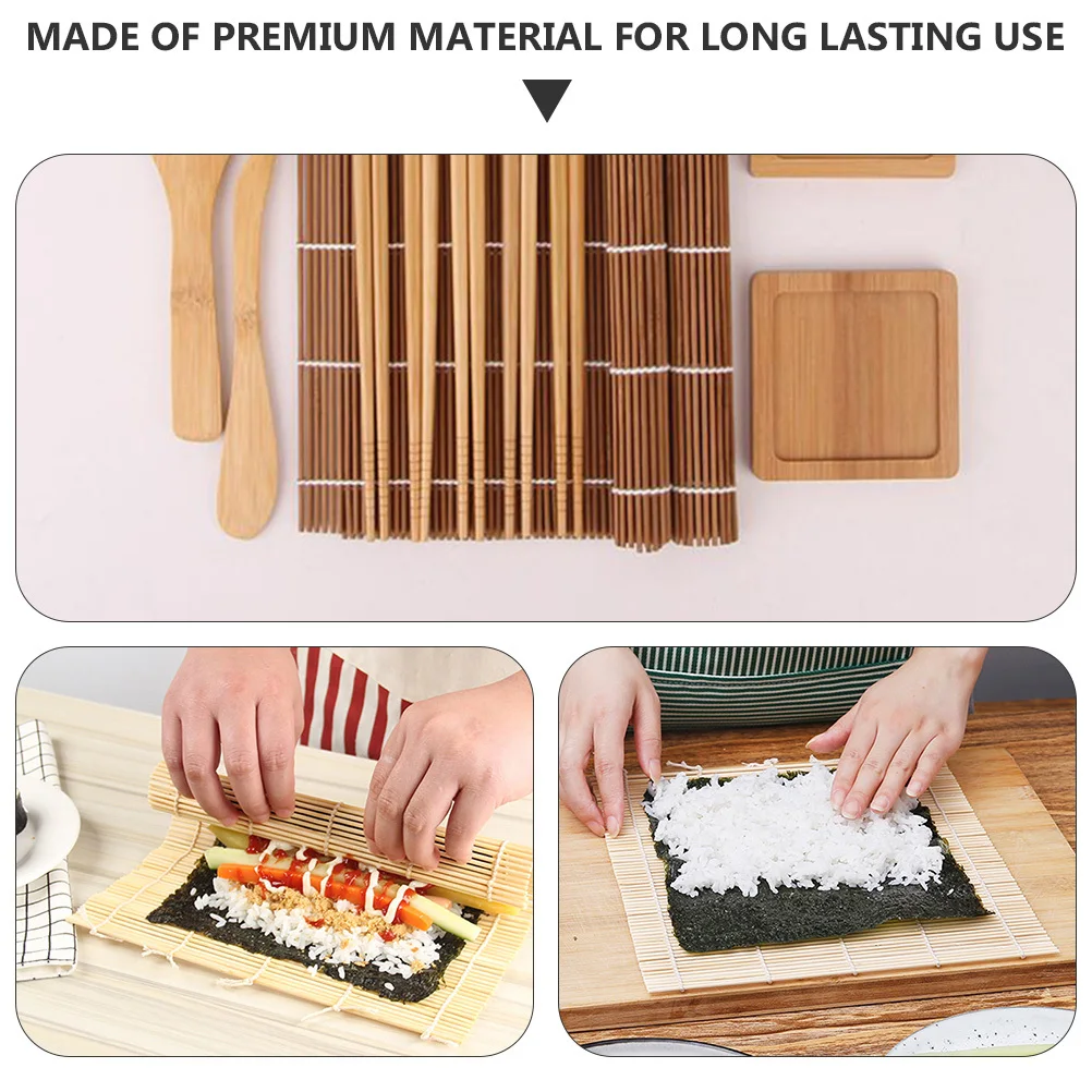 

1Set Bamboo Sushi Making Kit Sushi Tool Set Home DIY Chopsticks Sauce Plates Rice Scoop Rolling Mat Kit
