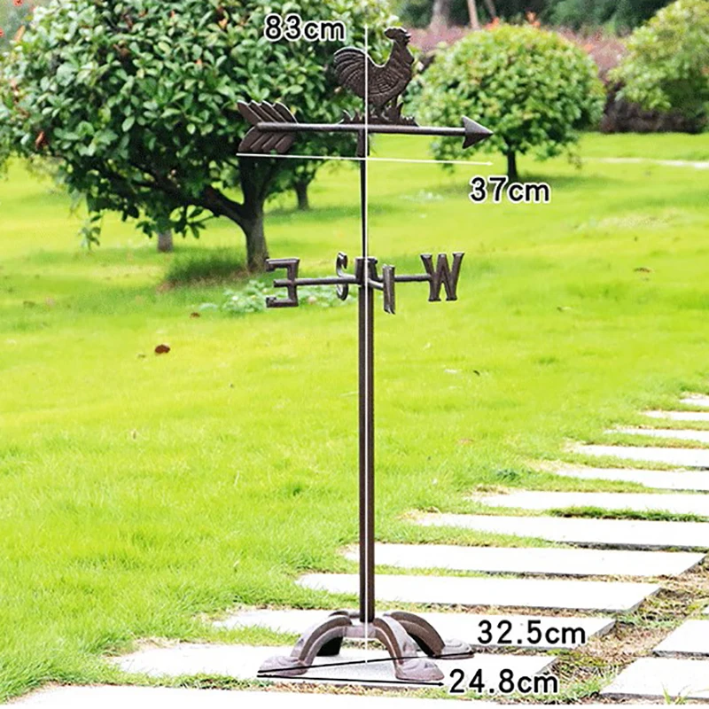 Heavy Duty Rustic Rooster Cast Iron Wind Vane Direction Indicator Double-sided For Home Garden Decoration Countryside Craft