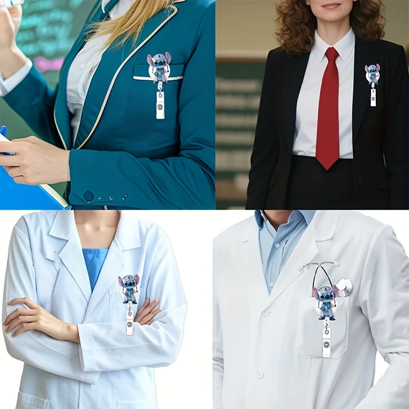 Nuovo design di qualità telescopico per badge da infermiera, simpatico portachiavi con supporto per biglietti da visita per studenti Disney Stitch