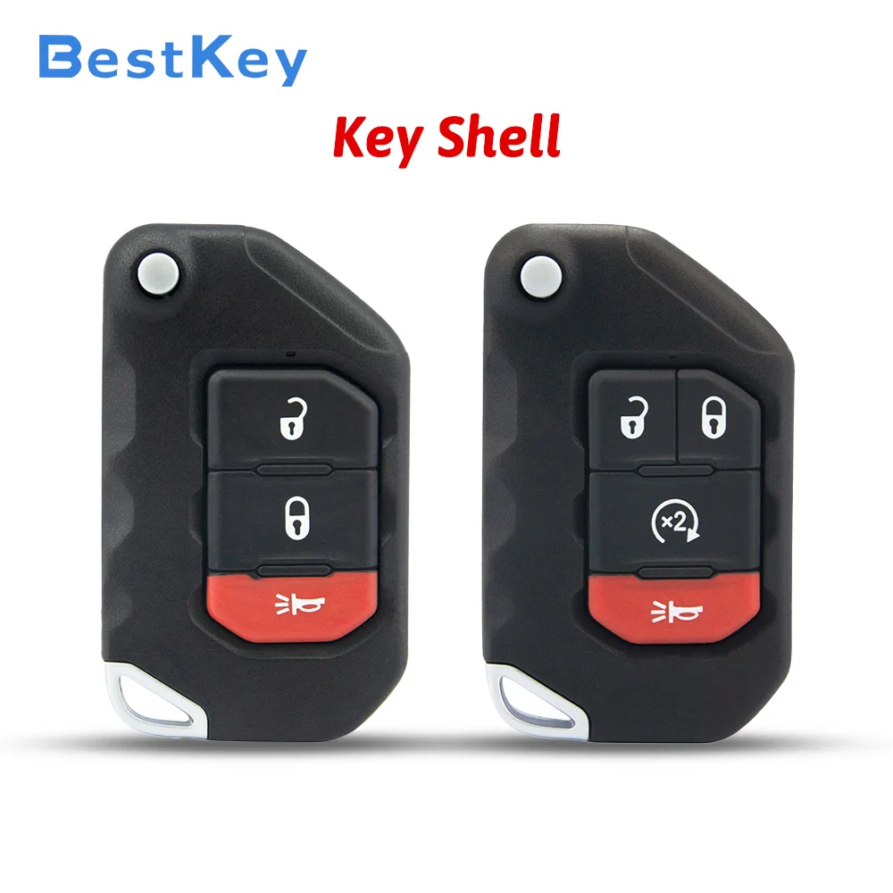 Best Key Empty Flip Key Shell FCC OHT1130261 3 Button Panic Button Remote Fob Replacement Case for Jeep Wrangler 2018‑2019