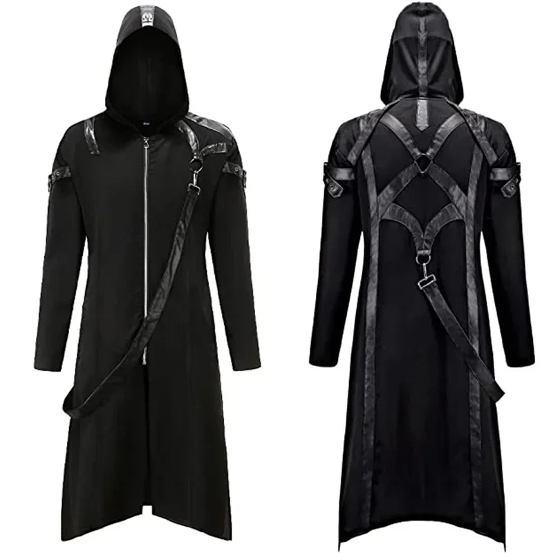 

Halloween Gothic Costume Medieval Cosplay Role-Playing Party OutfitsMen Autumn Winter Zipper Long Sleeves Strappy Hoodie Jacket