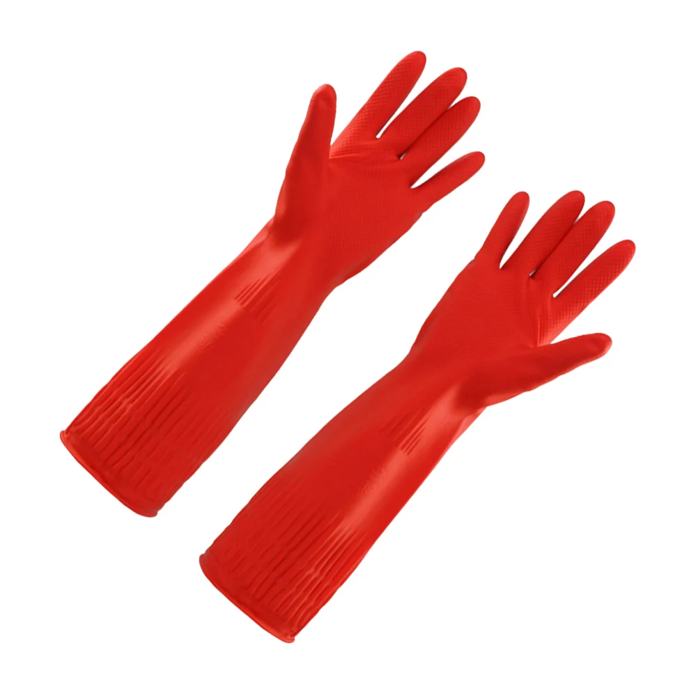 

Dishwashing Gloves Kitchen Cleaning Mitts Waterproof Oilproof Durable Latex Long Cuff Scrubbing Household Car Gardening Work