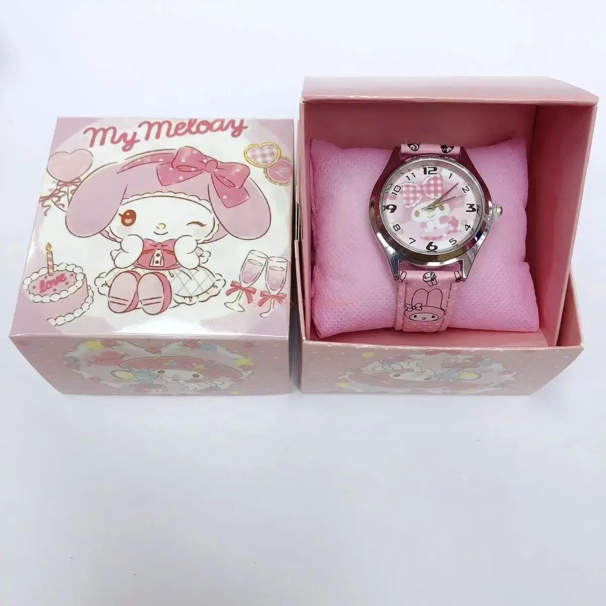 Cartoon Hello Kitty Kuromi PU Leather Electronic Watch Cinnamoroll My Melody Watch Set Children\'s Birthday Christmas Gift