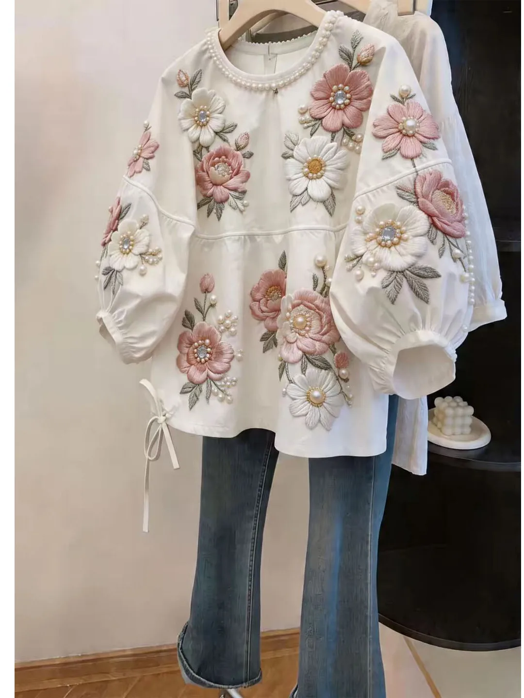 Fashionable Casual Printed Beaded T-Shirt Korean Style Loose Fit Autumn New Arrival Women's Clothing Trendy Commute Style
