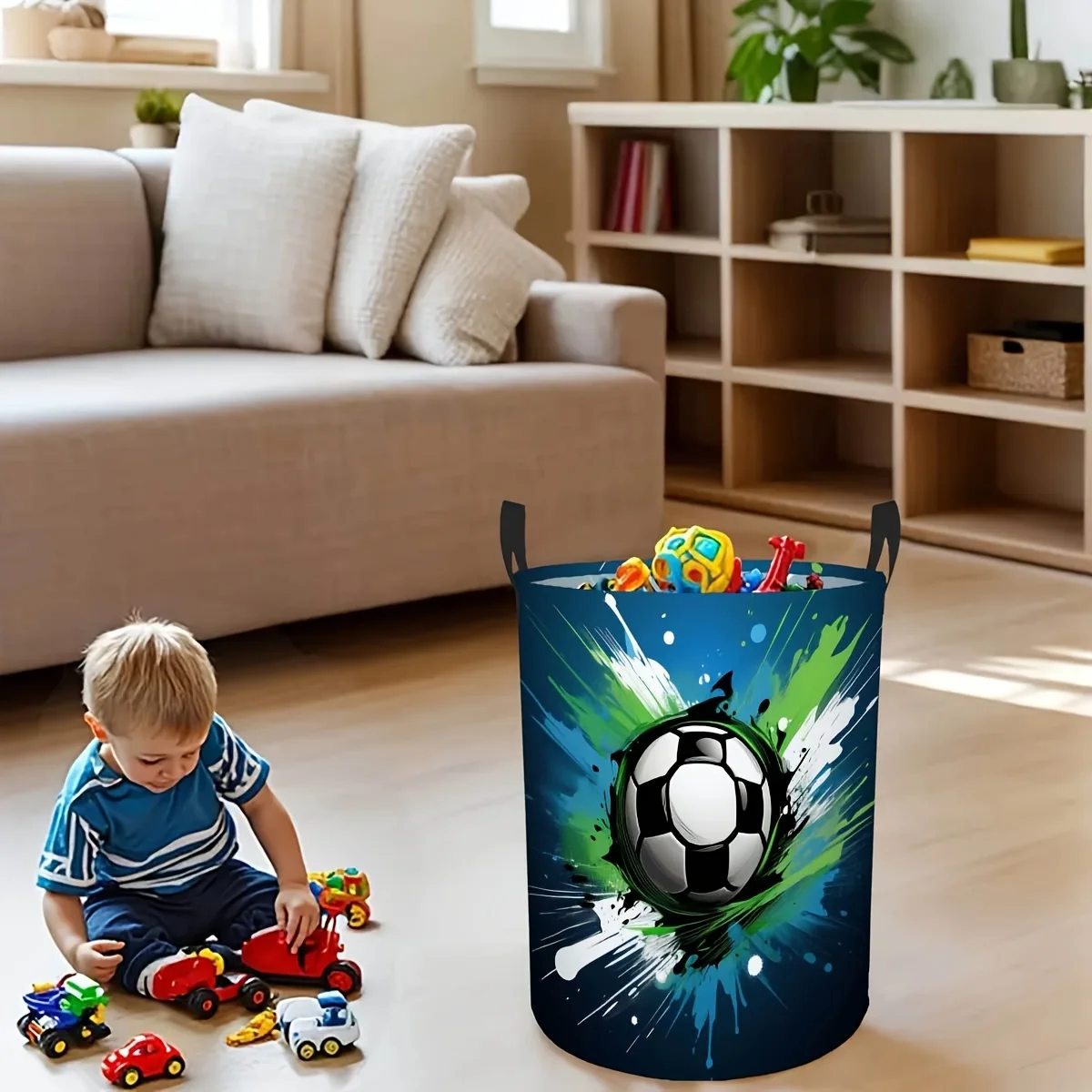 Soccer Ball Splash Paint PatternFoldable Room Hamper Round Laundry Basket for Clothes and Sundriess Bathroom and Closet - view 5