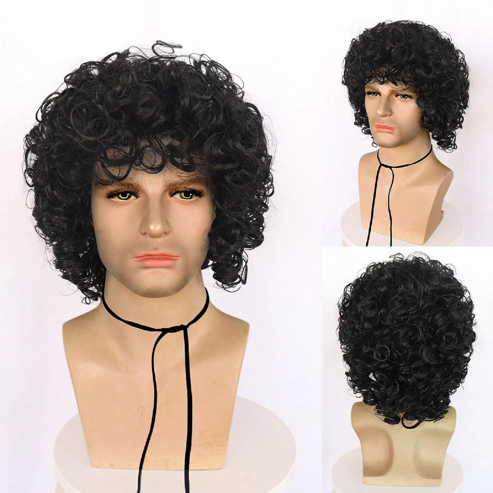 Afro Kinky Curly Wig Punk Rock Short Black Jerry Curl Fluffy Africa America Women Men Unisex 60s 70s 80s Halloween Wig