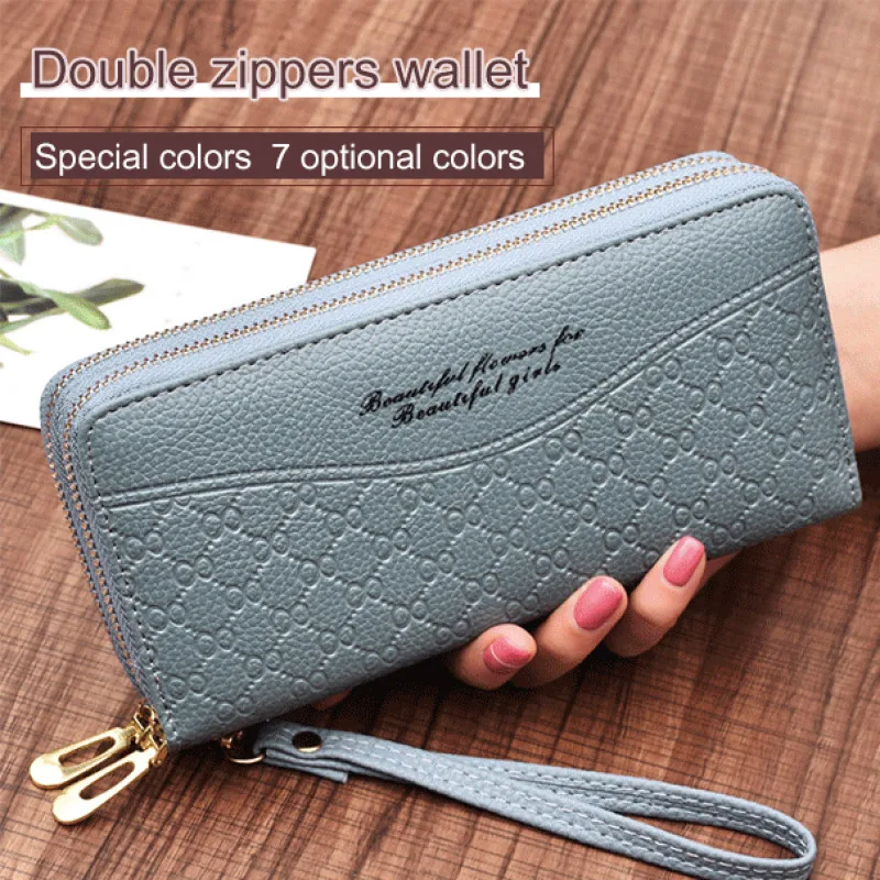 

New women's wallets in Europe States long high-capacity double zipper clutch wallet female double clutch bag leather folder