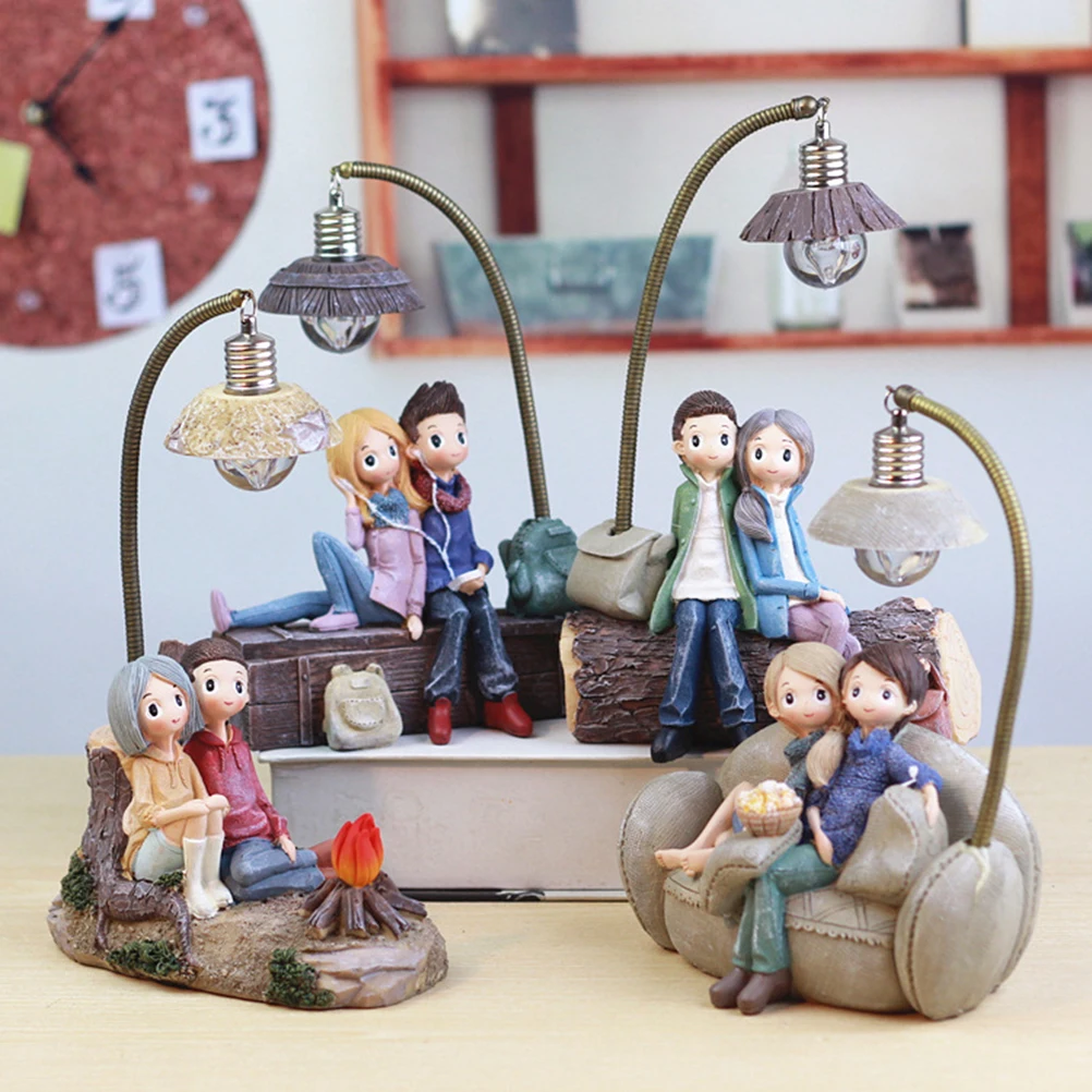 

Mini Resin Couple Lamp Stump Home Decoration Living Room Bedroom Wedding Gift Romantic Crafts Couple Lamp Ornaments