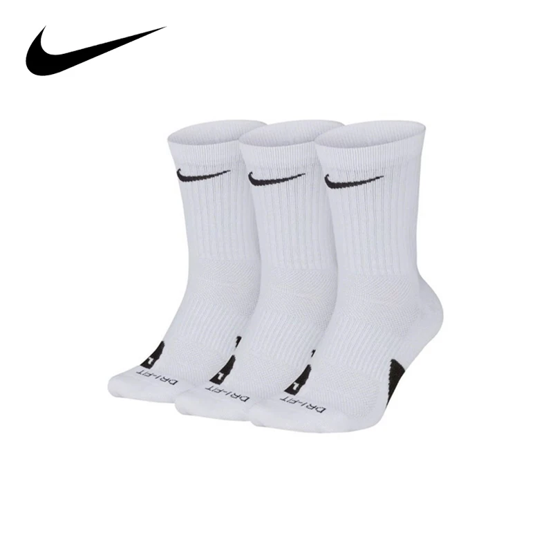 Original Nike Sport Breathable Mid-tube Socks Men's 3 Pairs White S M L SX7627-100