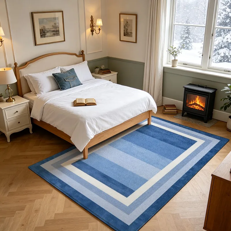 1 Piece of Blue Striped Multi-Bordered Woven Area Rug, Soft and Comfortable, All Seasons Suitable, lightweight and Easy to Care for, Living Room, Bedroom, Dining Room Decor, Home Use, Winter, Autumn