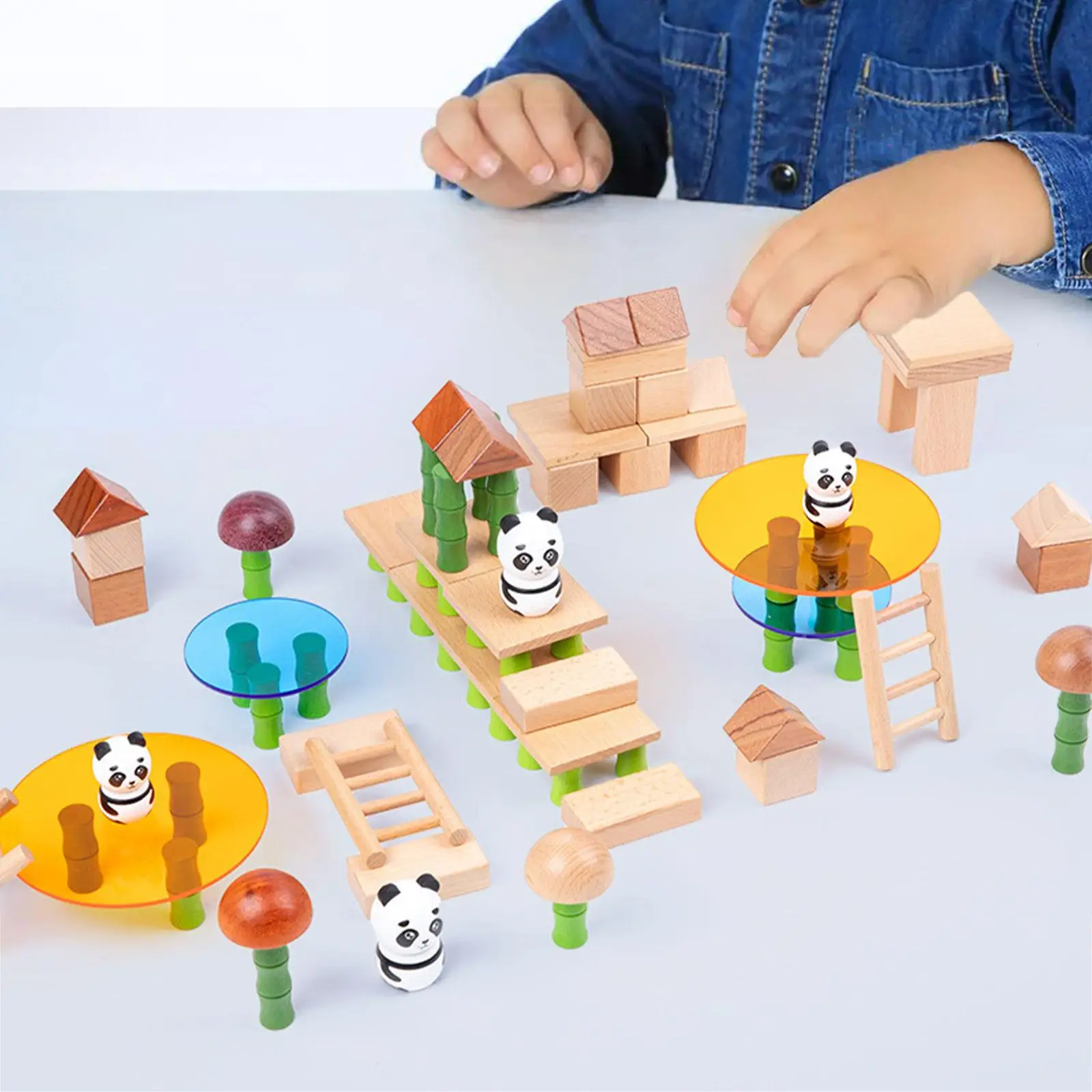 Juegos de apilamiento de bloques de madera, lindo Panda, juguete educativo temprano, juguete de apilamiento para