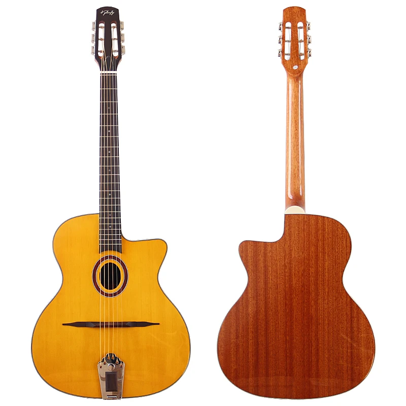 Django Akoestische Gitaar 41 Inch Massief Sparrenhout Top 6 Snaren Hoogglanzende Afwerking Zigeuner Akoestische Gitaar Oranje & Natuurlijke Kleur