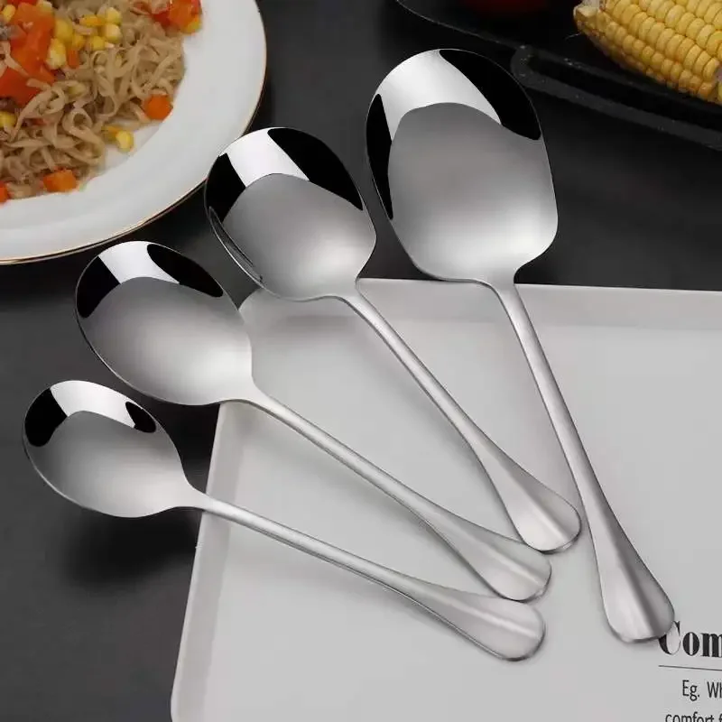 New Large Spoon Stainless Steel Round Head Buffet Serving Spoon Thicken Kitchen Dinner Dish Soup Rice Western Restaurant Bar