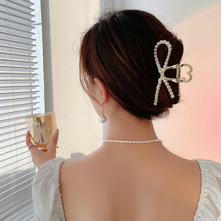 Half Bow Shark Metal Hair Clip Vintage Elegant Back Head Claw for Women Daily Ponytail Updo Home Party