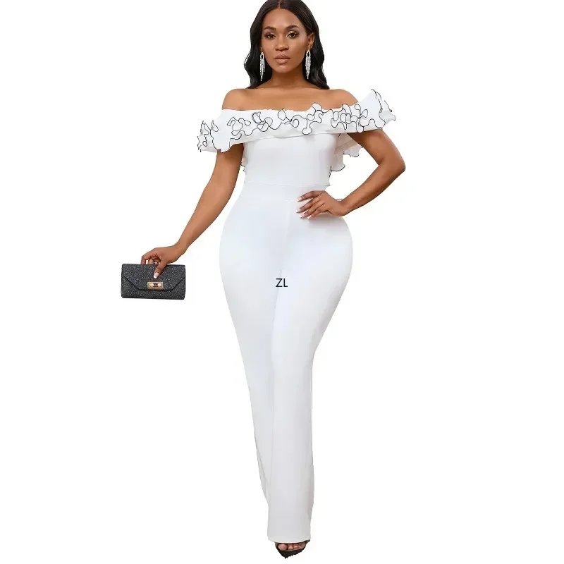 Africa Clothing African Clothes for Women Autumn Elegant Short Sleeve Polyester White Red Yellow Party Evening Long Jumpsuit