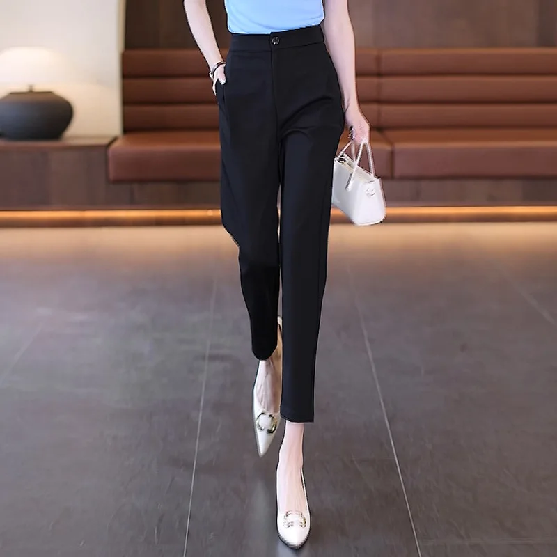 

Black Women's Pants Autumn Versatile Casual Suit Pants Slimming Pants for Petite Women Nine-point Pants