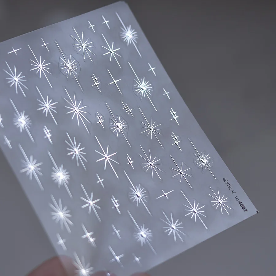 1pc 5D Shiny Silver Starlight Nail Stickers Embossed Star Selfadhesive Soft Relief Nail Decals DIY Y2K Metallic Nail Design Slid
