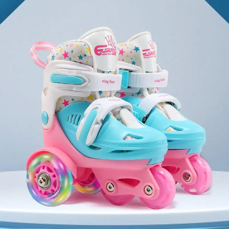 2 Colors Adjustable Roller Skates Elastic PU Inline Rollers Skates Kids Skates Shoes Wheels For Kids Boys Girl 2-8 Years Old