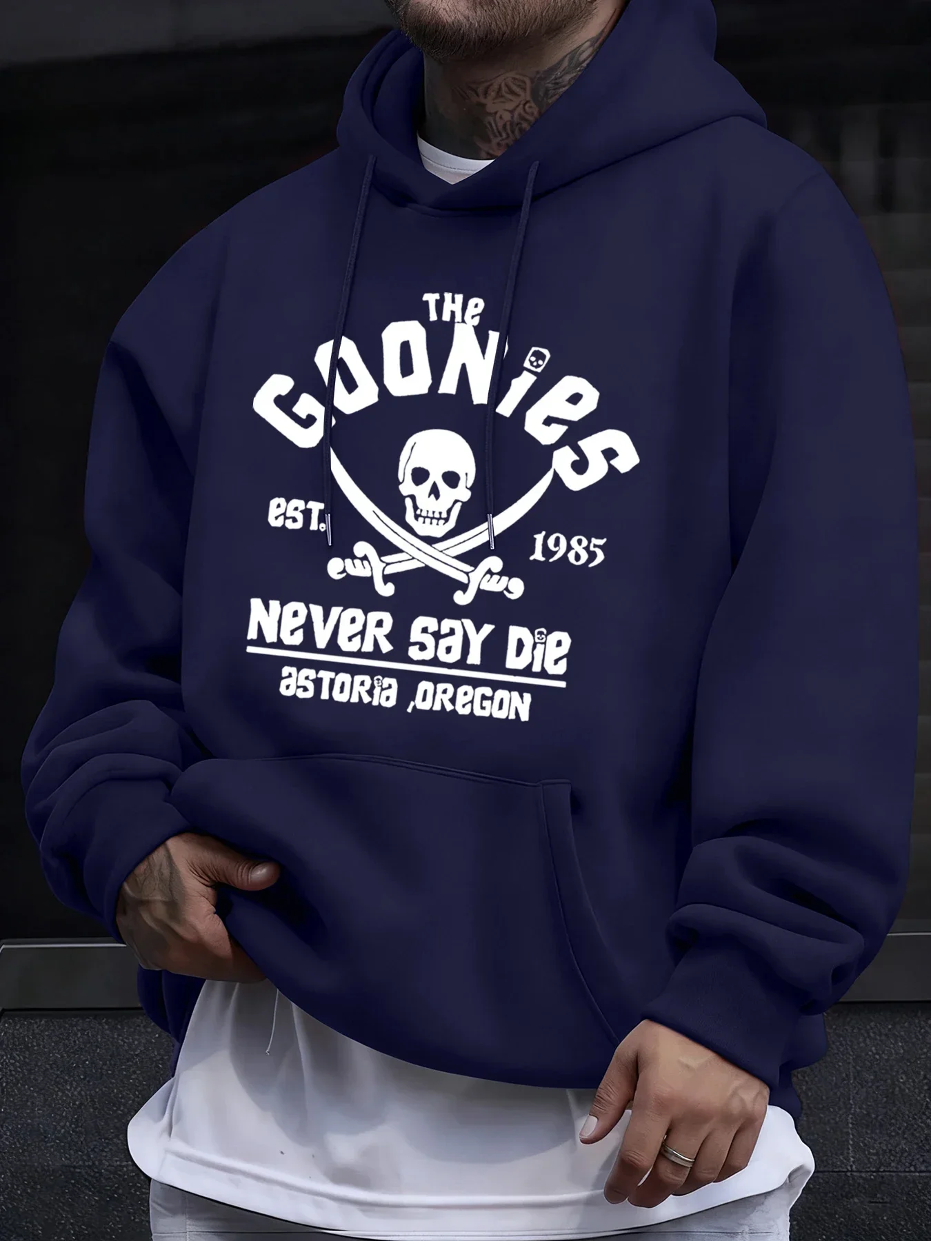 Distressed Goonies Never Say Die Mens Sweatshirt Fashion Casual Hoodies Soft Loose Pullovers Fleece Autumn Unisex Clothing