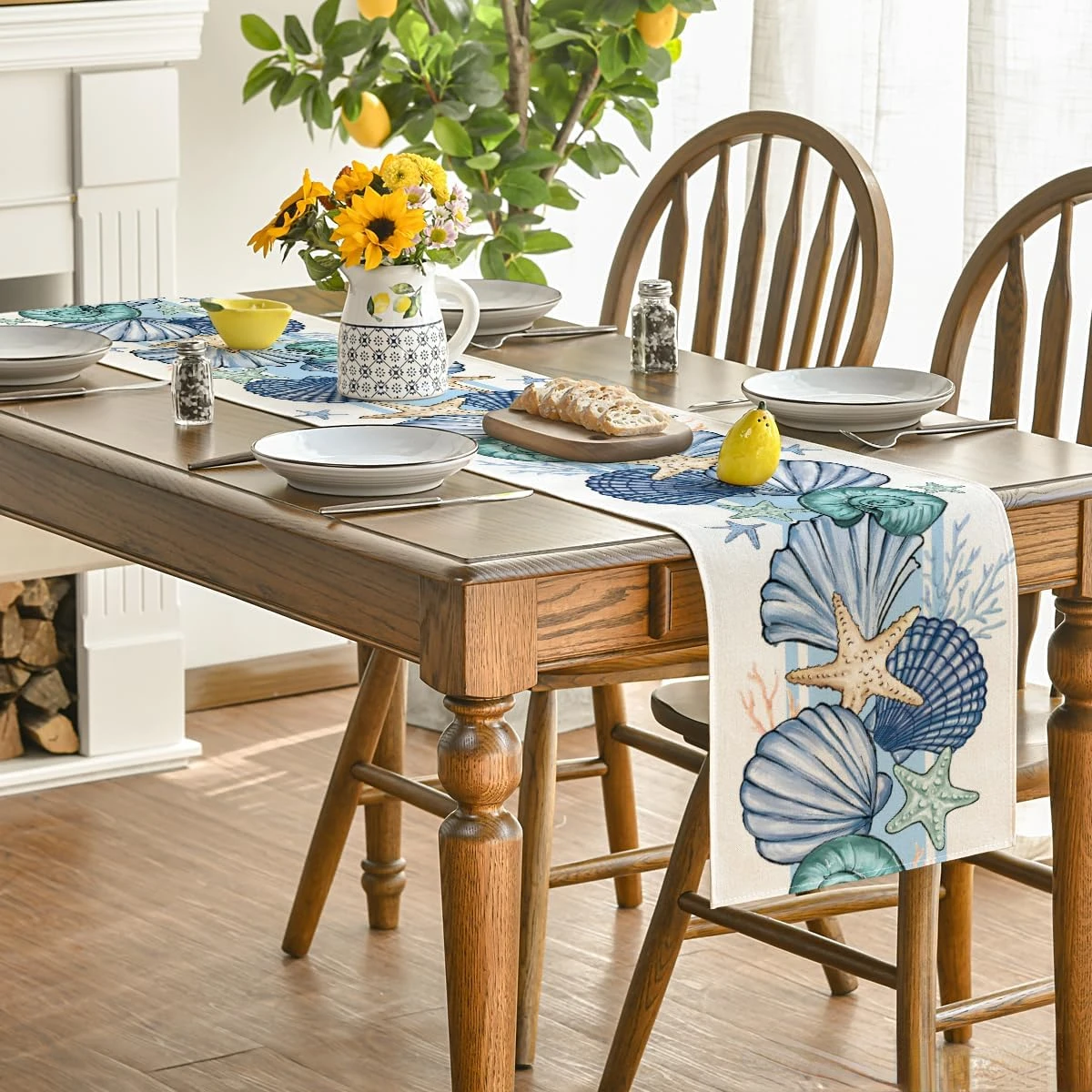 البحر قذيفة نجم البحر الصيف الكتان الجدول العدائين الموسمية المحيط المطبخ طاولة طعام ديكور مزرعة عطلة حفل زفاف ديكور #4