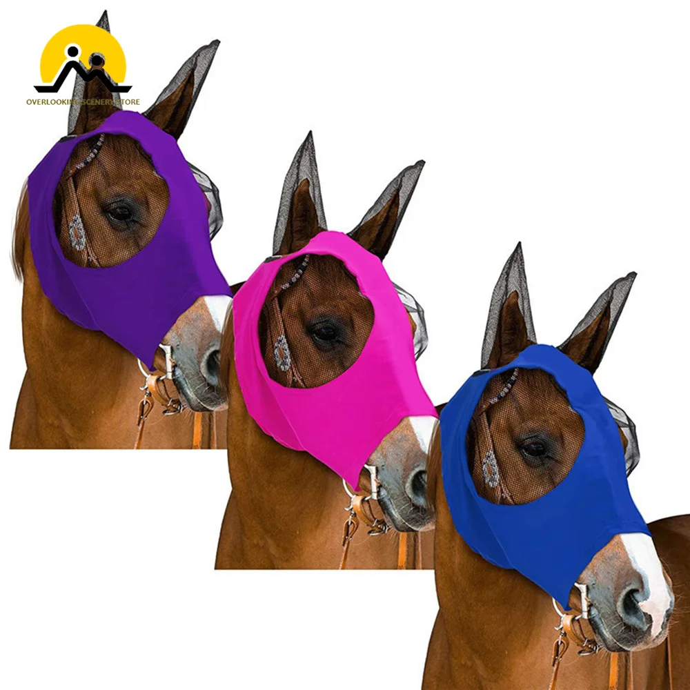 1pc Anti-Fly Mesh Equine Mask Horse Mask Stretch Bug Eye Horse Fly Mask with Covered Ears Horse Fly Mask Long Nose with Ears