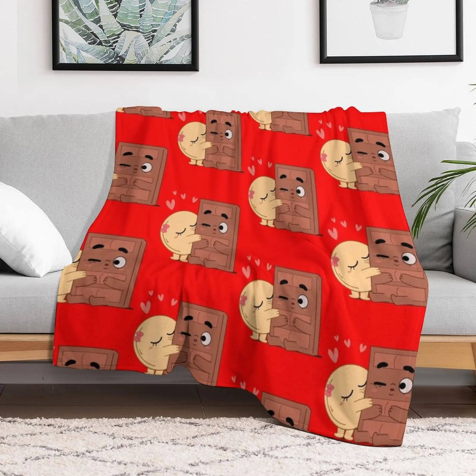 Sweet Kisses Choco Pancake Valentines Couples Love Throw Blanket Picnic Soft Plush Plaid Blankets