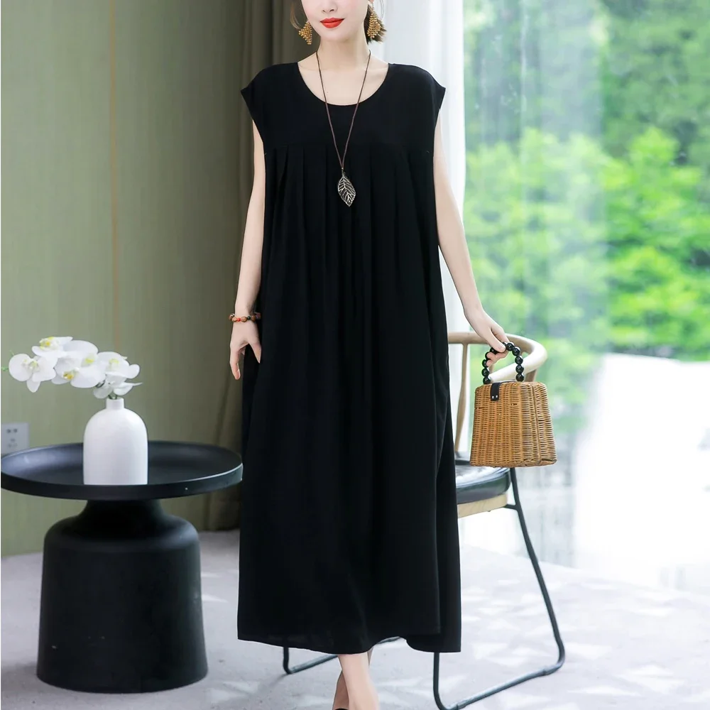 

New Fashion 2023 Casual O-Neck Dresses Clothes Vintage Elegant Short Sleeve Plus Size Women Clothing Summer Dress B83