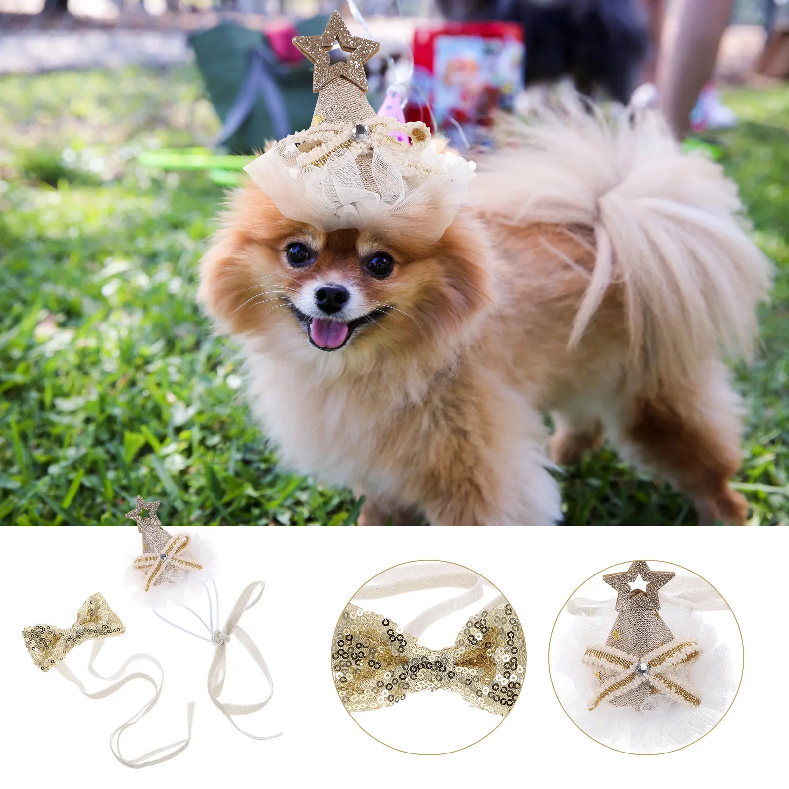 

Birthday Hat Bowtie Set Cotton Polyester Pet Headdress Puppy Bows Grooming Collar Suite Dog Hair Decor Party Accessories