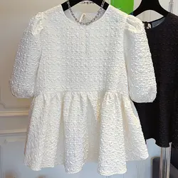 Blusas Mujer Tops Solid Summer Women Blouses Puff Sleeve Lace Up Kawaii Clothes Shirts Vintage Loose Sweet Korean Doll Pleated