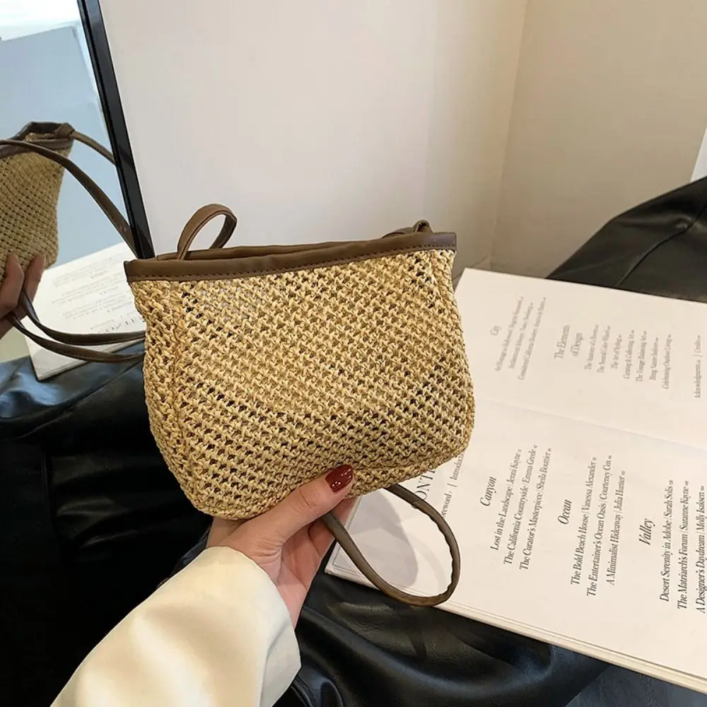 Women Straw Beach Bag Girls Cute Straw Purse Small Square Rattan Clutch Handbag Summer Vacation Crossbody Bag