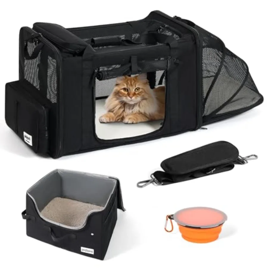 

25'' L x 17''(W) x 17''(H) Extra Large Expandable Cat Carrier for Car Travel Soft Crate for 1 Large or 2 Medium Cats up to 35 l
