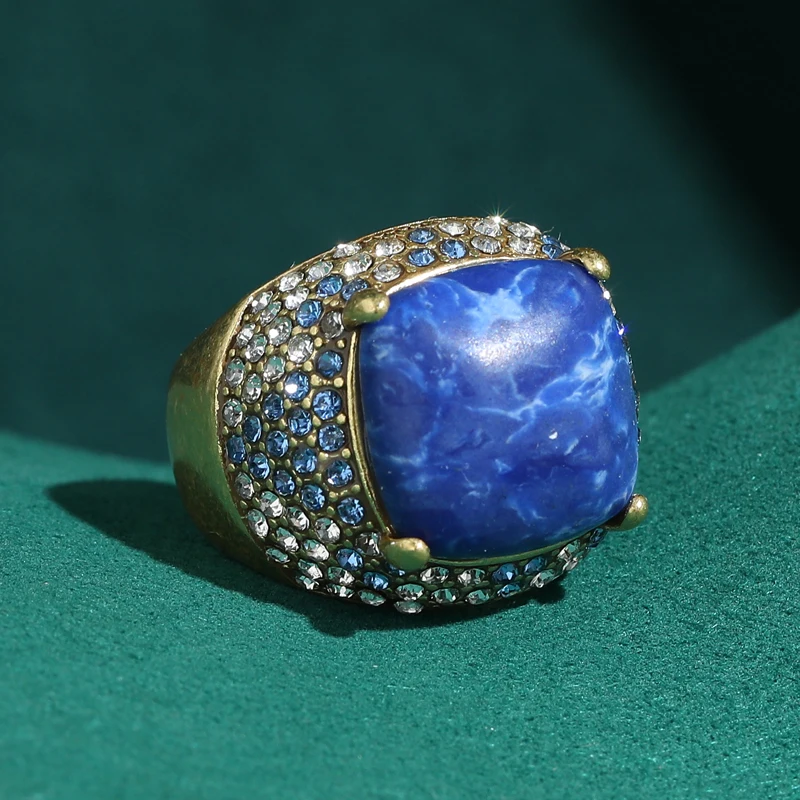 

Antique Large Square Natural Stone Lapis Lazuli Rings Vintage Gold Plated Luxury Retro Style 2026 For Women Valentine Day Gifts