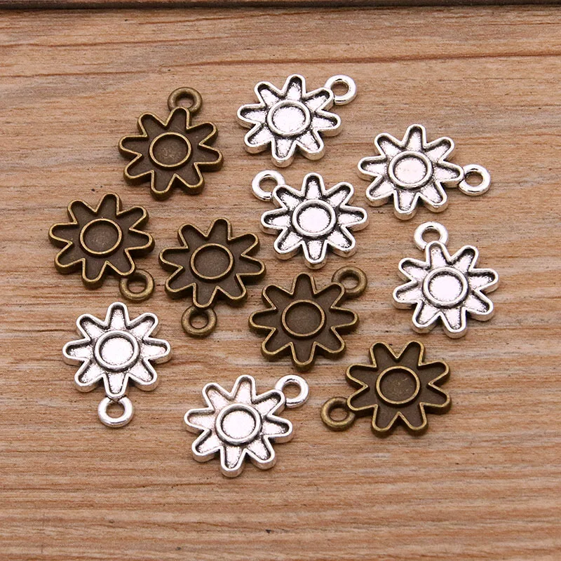 40PCS 13X16mm 2 Color Metal Alloy Steampunk Gear Flower Charms Plant Pendants For Jewelry DIY Making Handmade Craft