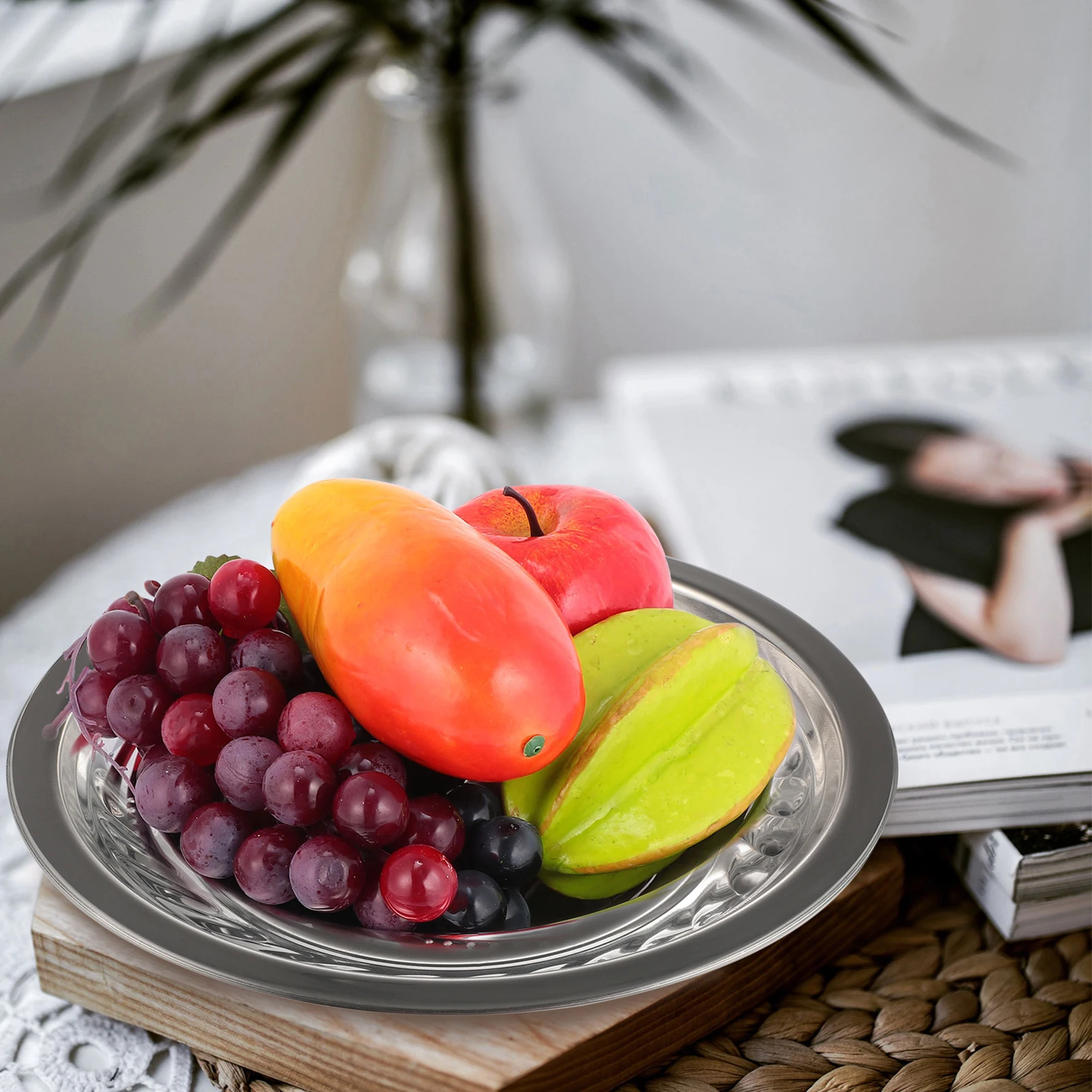 

3pcs Stainless Steel Snack Dish Food Plate Multi-Functional Serving Dish Fruit Candy Salad Storage Decorative Kitchen