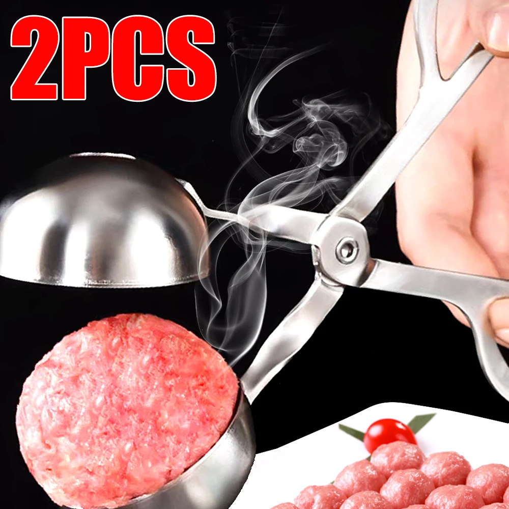 1 Juego de fabricante de albóndigas de acero inoxidable, utensilio de Cocina Para Hacer bolas de arroz, pescado, camarón, carne grande, redondo, fácil de limpiar, dos tamaños